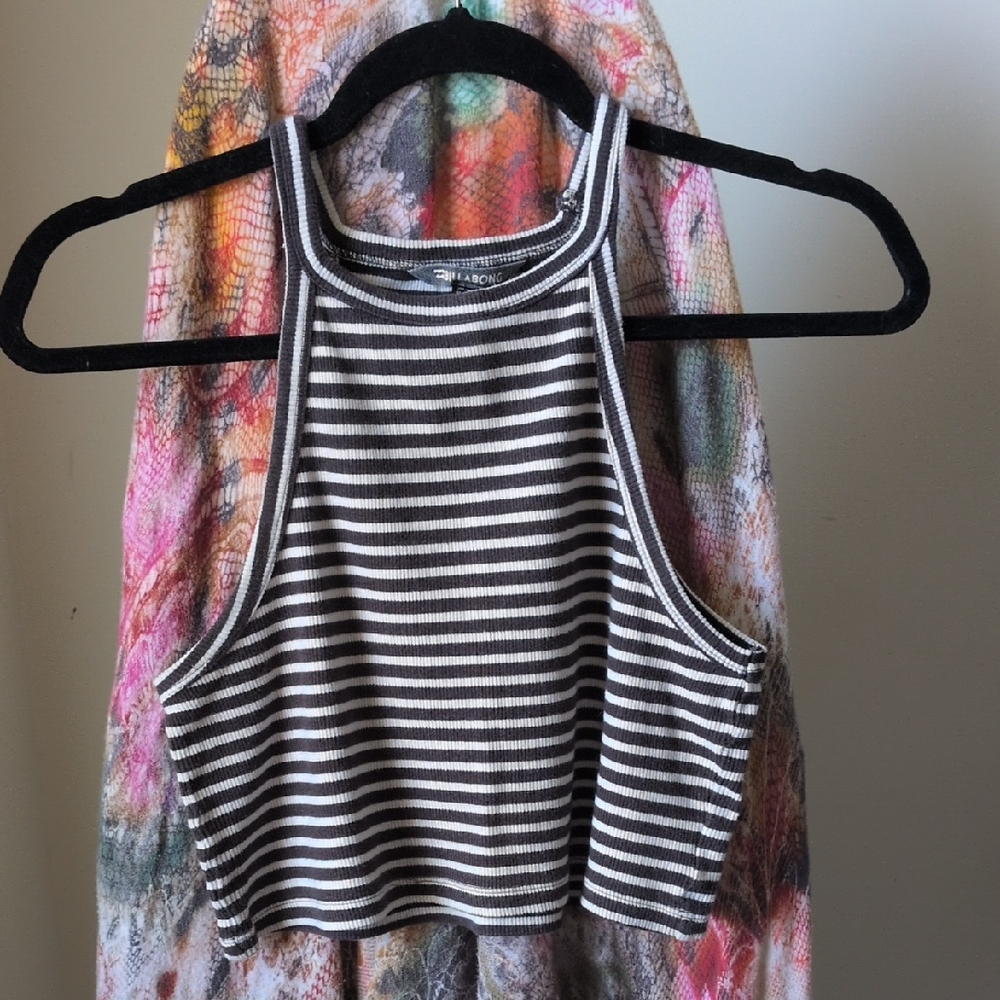 Black and White Striped Sleeveless Crop Tank Top
